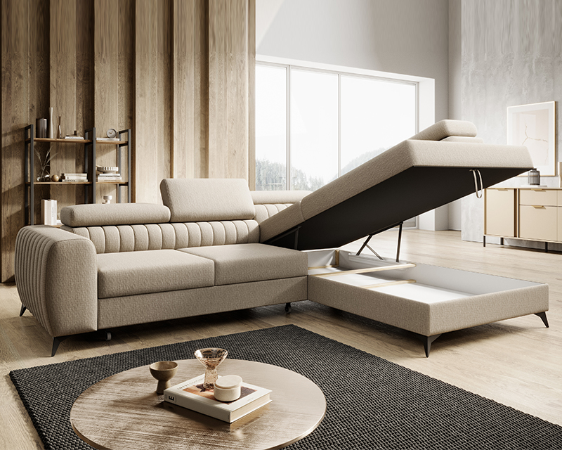 Daisy sarokgarnitúra jobbos, beige, 270x204 cm
