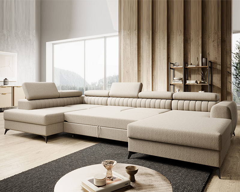 Daisy U ülőgarnitúra, jobbos lábtartó, beige, 203x350x203 cm