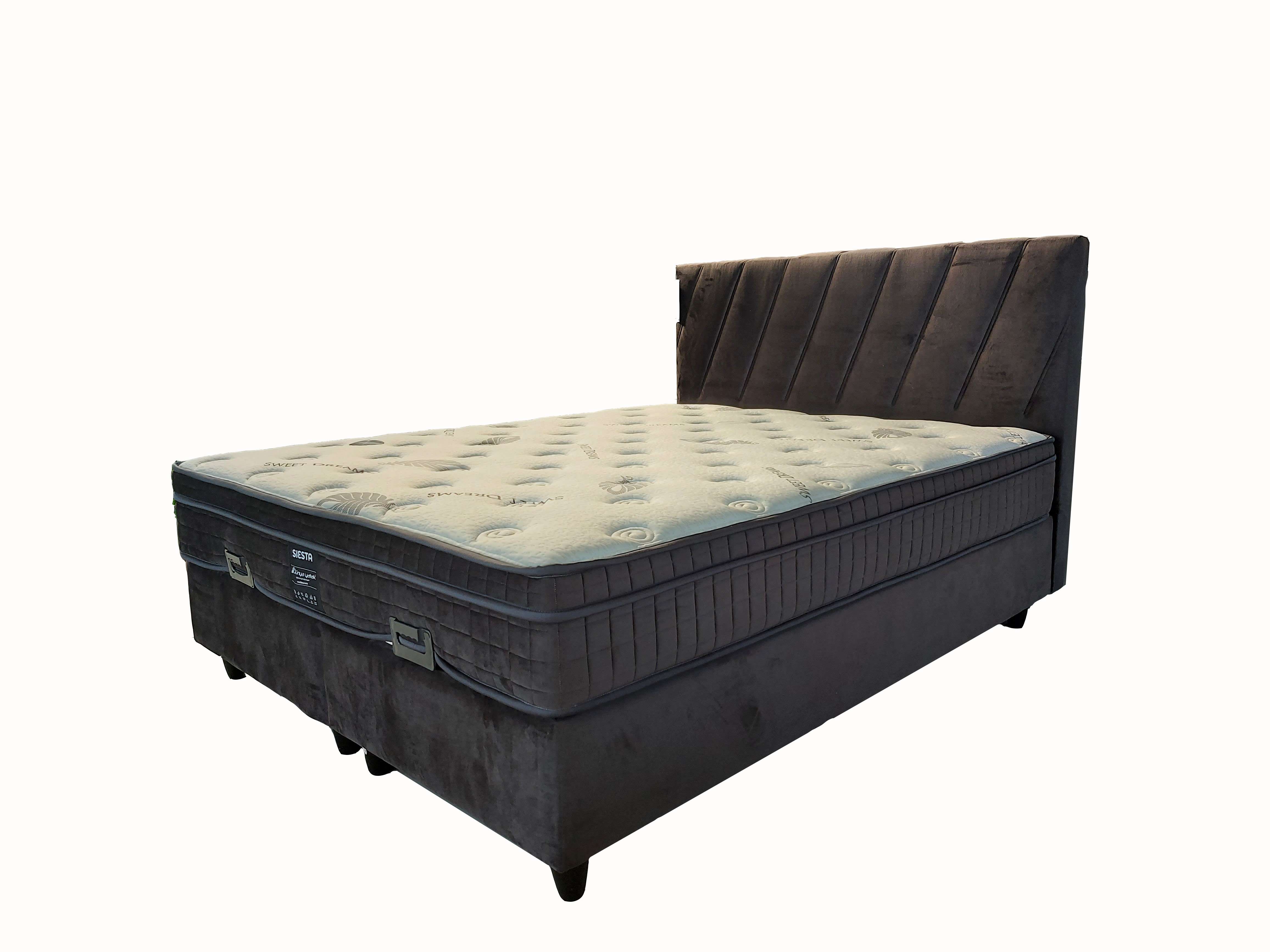 Letto boxspring franciaágy matraccal, sötét szürke, 160x200 cm