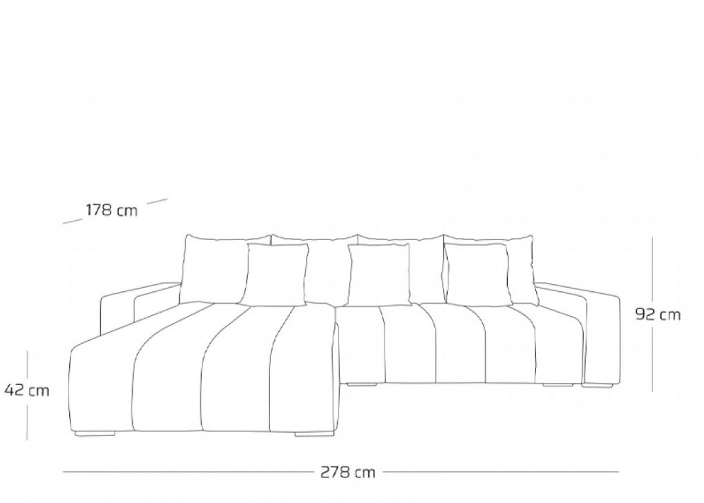 Bella sarokgarnitúra, taupe, 278x178 cm