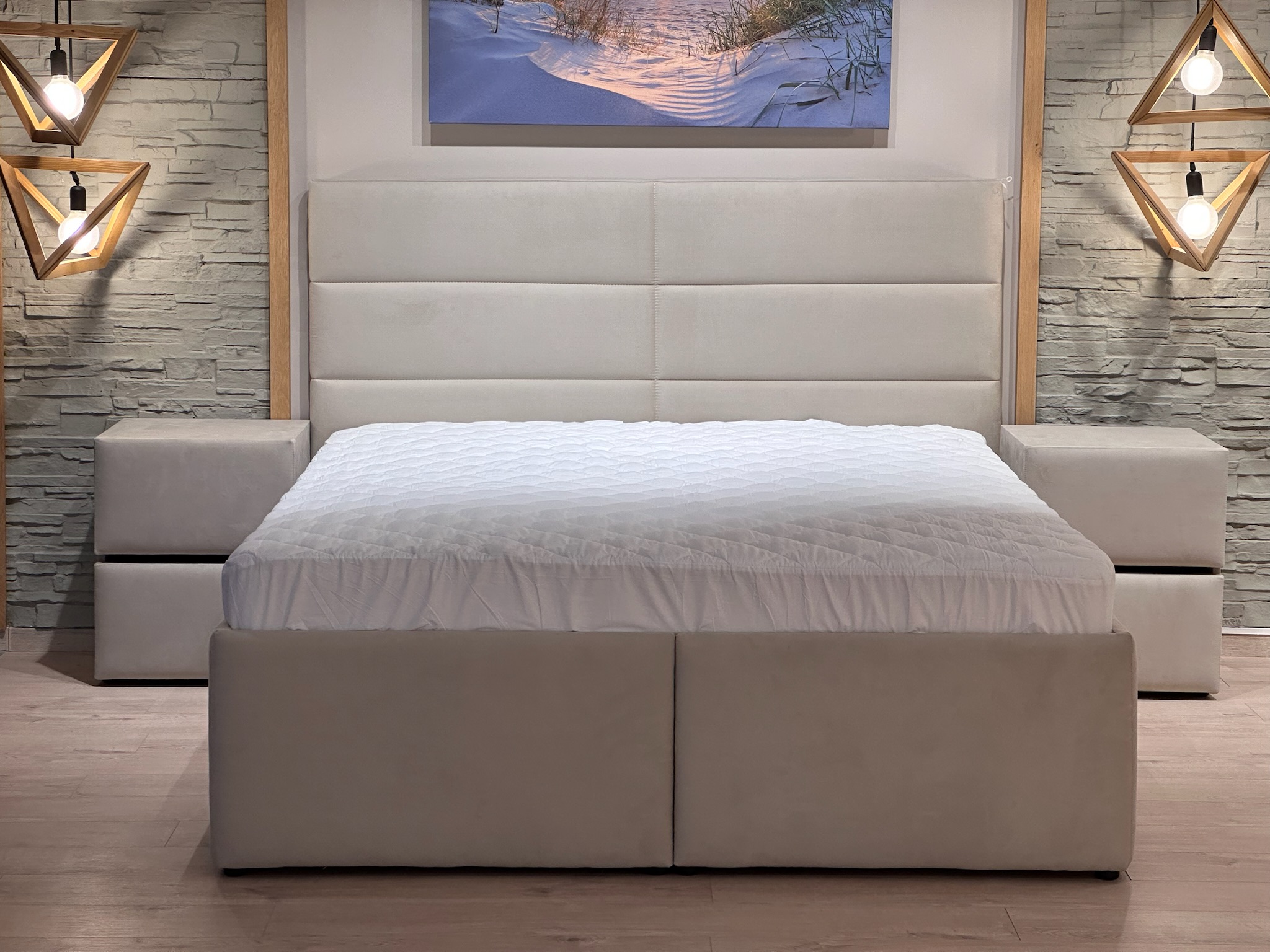 MySleep-ARONA ágyneműtartós ágykeret, bézs,180x200 cm