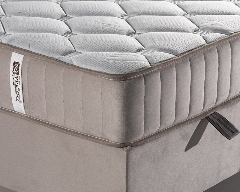 Ariel boxspring ágyszett (ágyneműtartós ágy matraccal), beige bársony, 140*200 cm