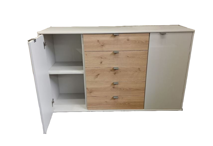 Nevada komód, 141 cm pezsgő üveg/Bianco tölgy, fogantyú szürke