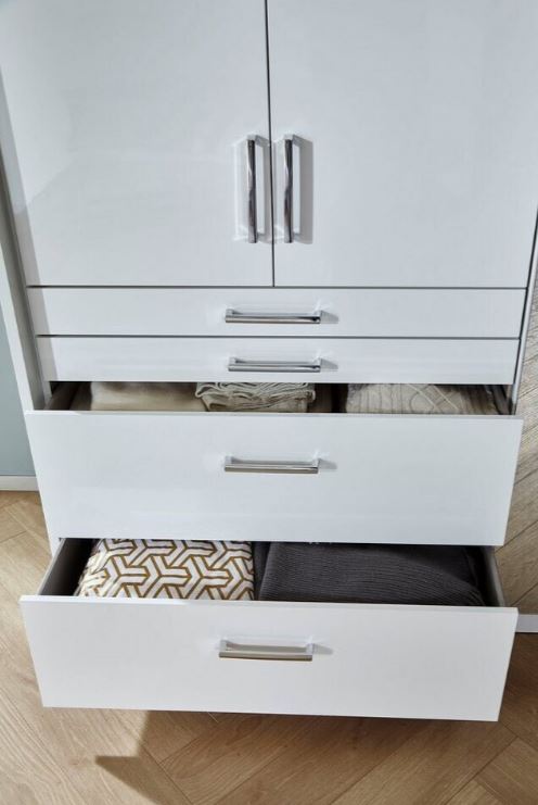 Henriette nyílóajtós szekrény, magasfényű fehér/tükör 181x197x54cm