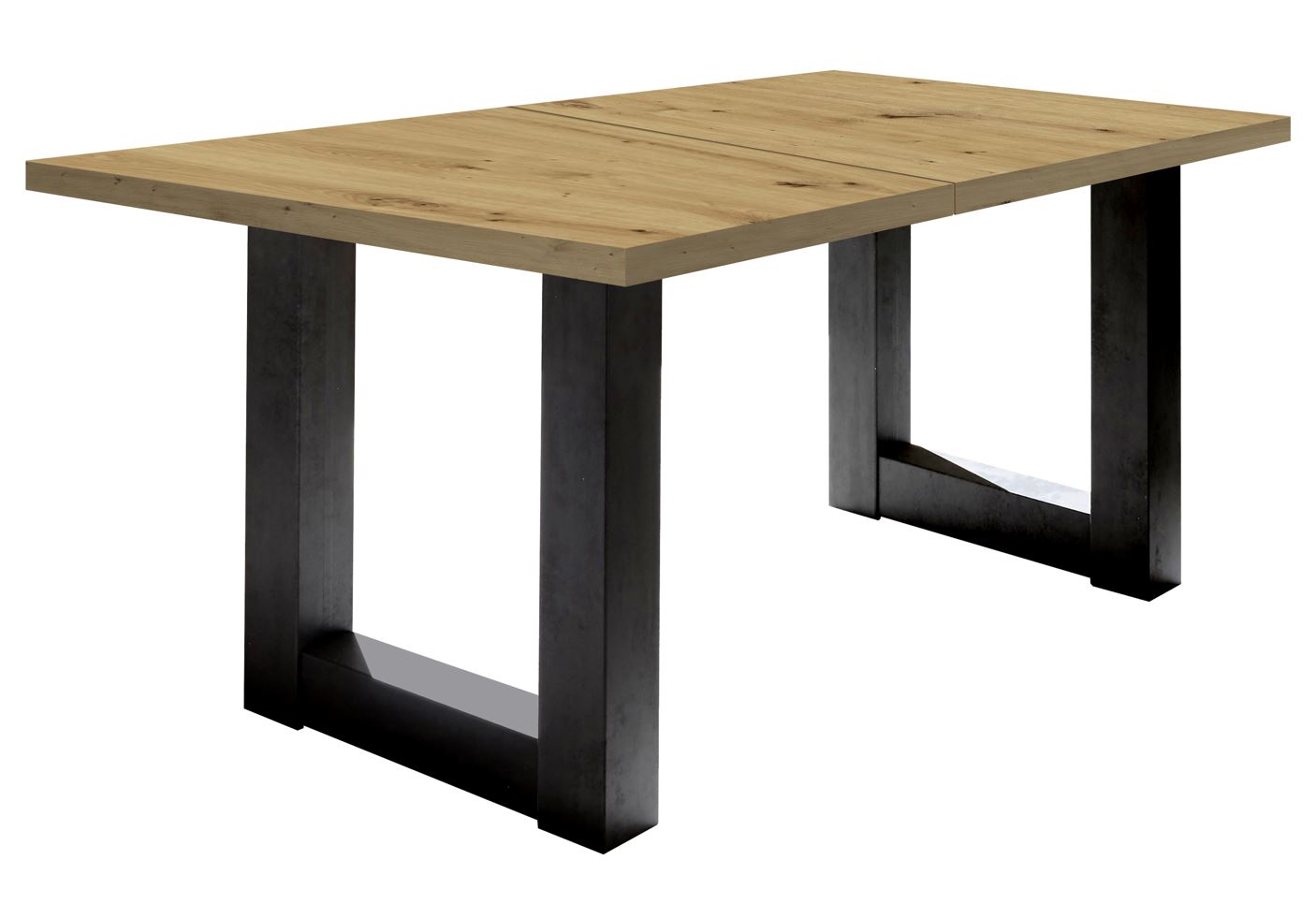 System-U140B asztal, csomóstölgy asztallap / feketeacél színű lábbal,140-190x74x90 cm