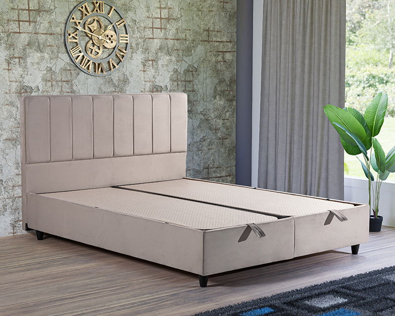 Ariel boxspring ágyszett (ágyneműtartós ágy matraccal), beige bársony, 180*200 cm