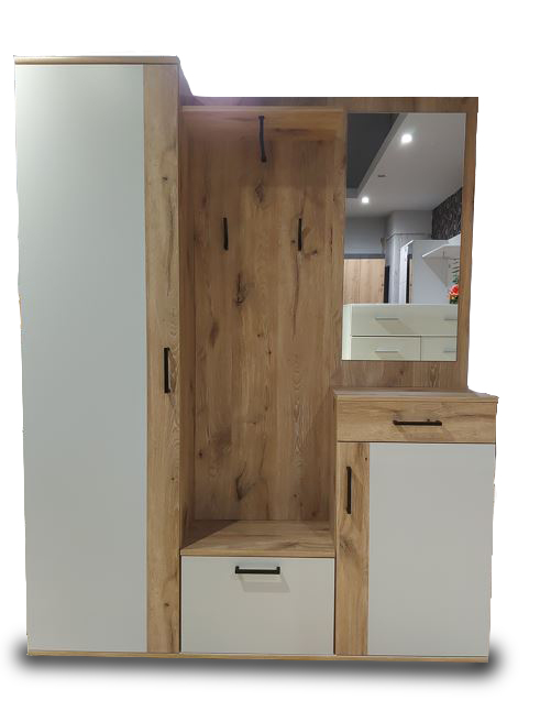 Viking előszobafal, 5 elemes előszoba szekrény kombináció, tölgy-szürke"k"