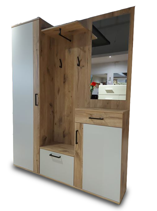 Viking előszobafal, 5 elemes előszoba szekrény kombináció, tölgy-szürke"k"