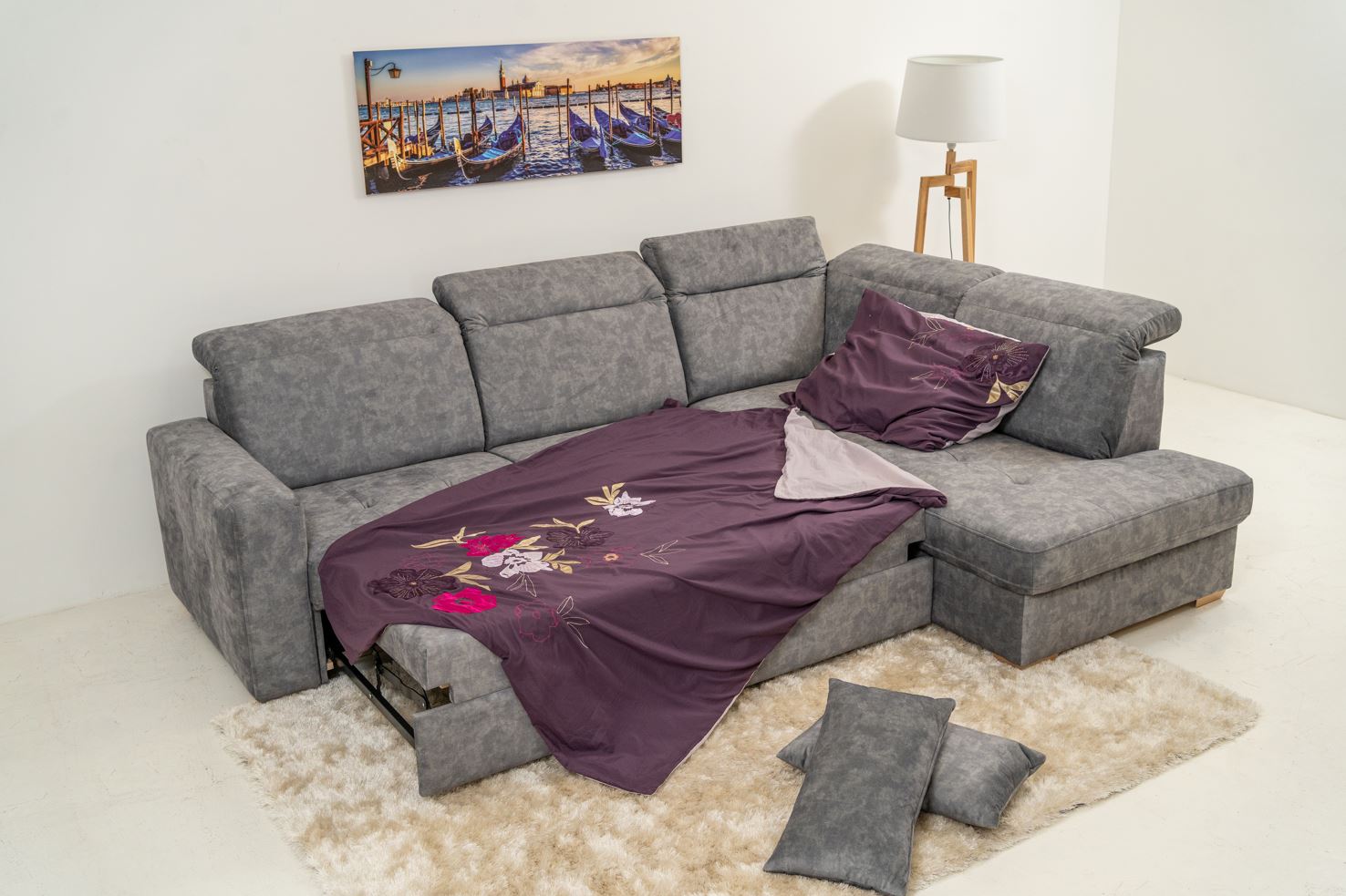 Ravenna sarokgarnitúra, Szürke (I.), 264x200 cm