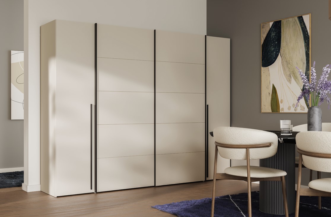 Margaret szekrény, kasmír,fekete fogantyú, prémium belső felszereltséggel, 270,3x210,5x61,2cm