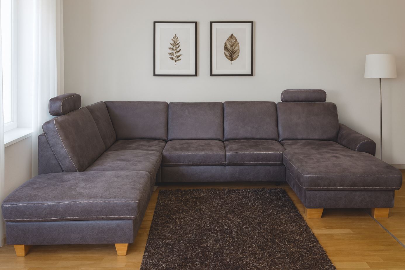 Stanley U alakú ülőgarnitúra 313x235x167 cm + Inside-S relax fotel 84x106x88 cm, Taurus Grau szövet, tölgy láb