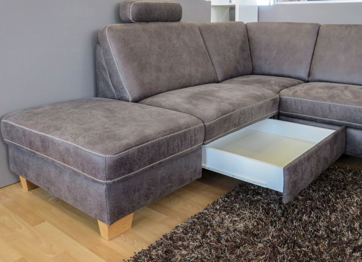 Stanley U alakú ülőgarnitúra 313x235x167 cm + Inside-S relax fotel 84x106x88 cm, Taurus Grau szövet, tölgy láb