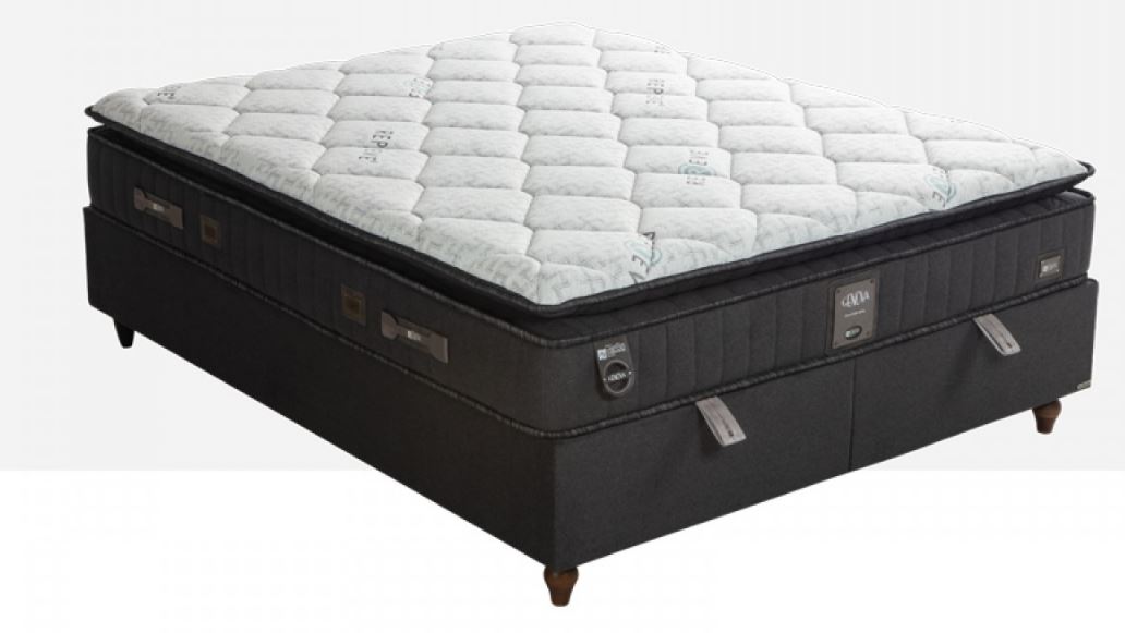 Havanna Boxspring ágyszett világítással (ágyneműtartós ágy matraccal), antracit, 180x200 cm