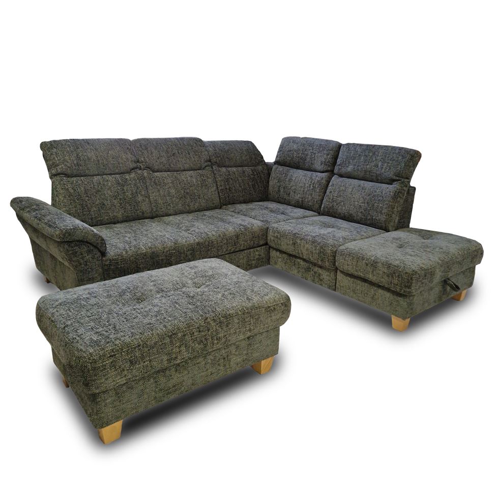 Jelena sarokgarnitúra + ülőke szett, olive szövet  260x235 cm (mintadarabok)