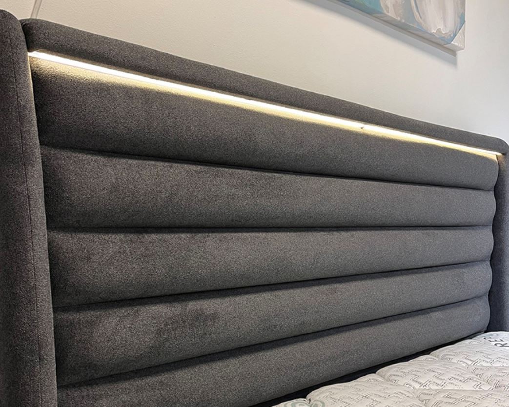 Havanna Boxspring ágyszett világítással (ágyneműtartós ágy matraccal), antracit, 160x200 cm