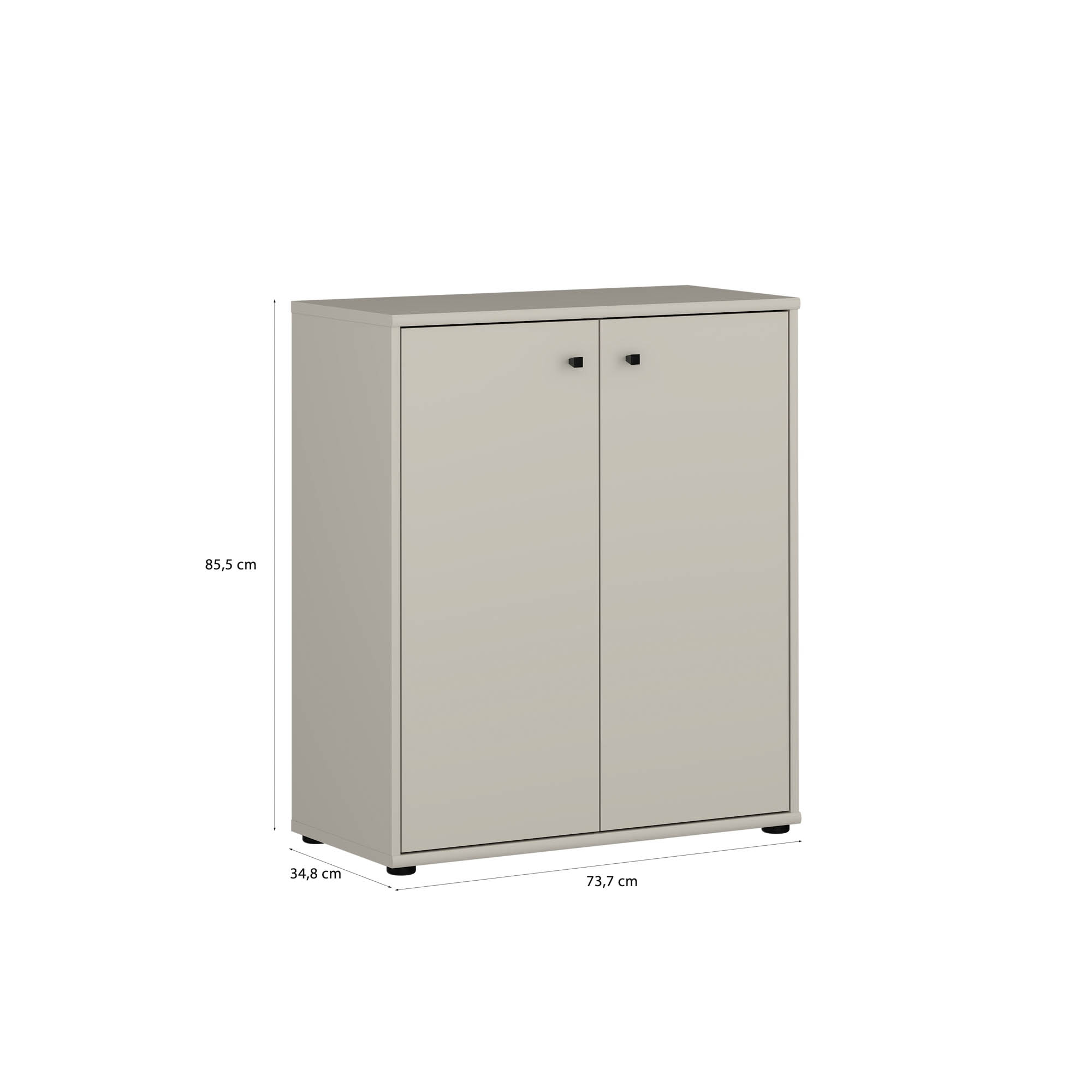 Tampa komód 2 ajtós, kasmír, fekete fogantyú, 74x86x35 cm