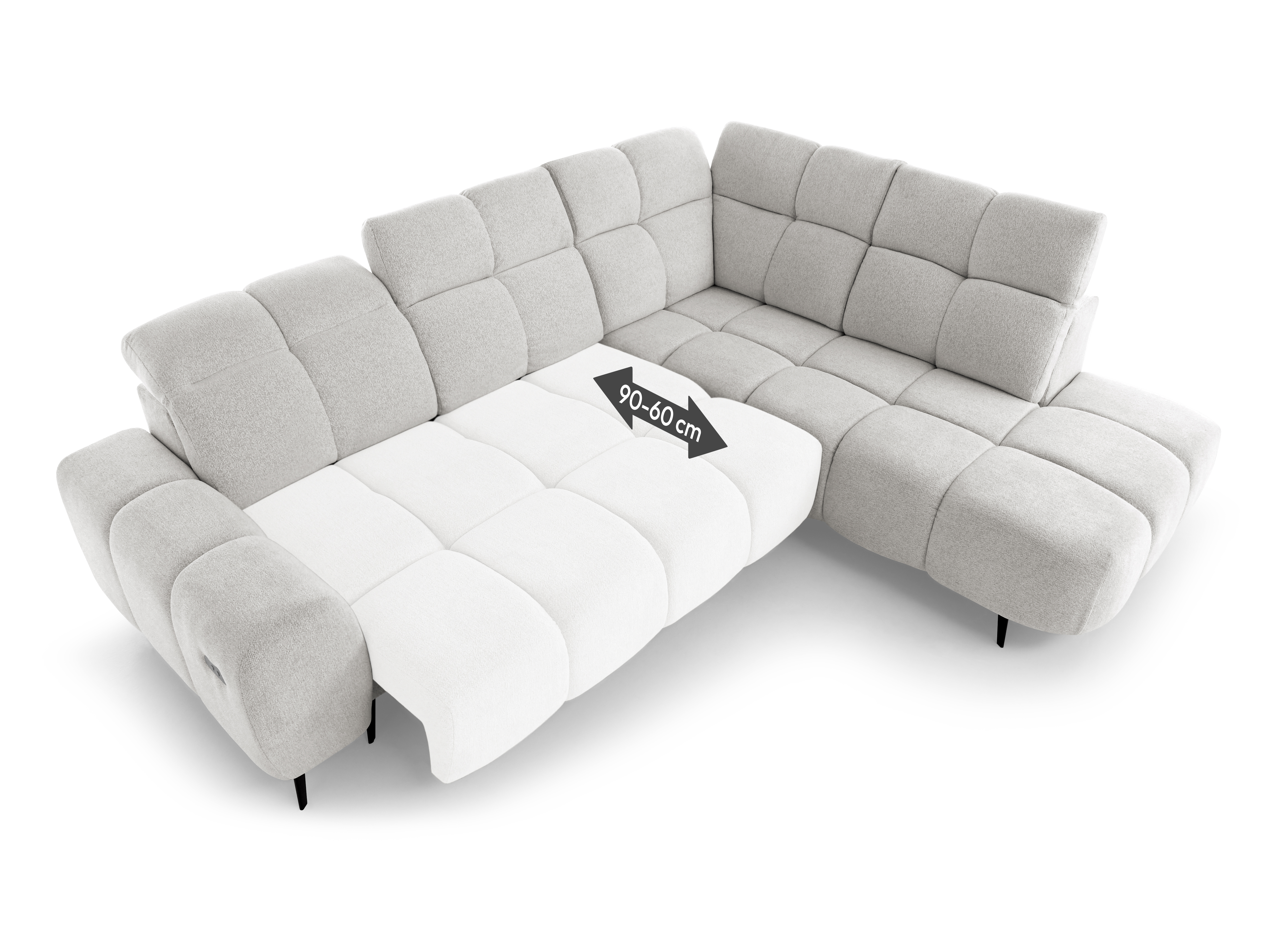 Serrano motoros relax ülőgarnitúra, jobbos, szürke szövet 275x225cm