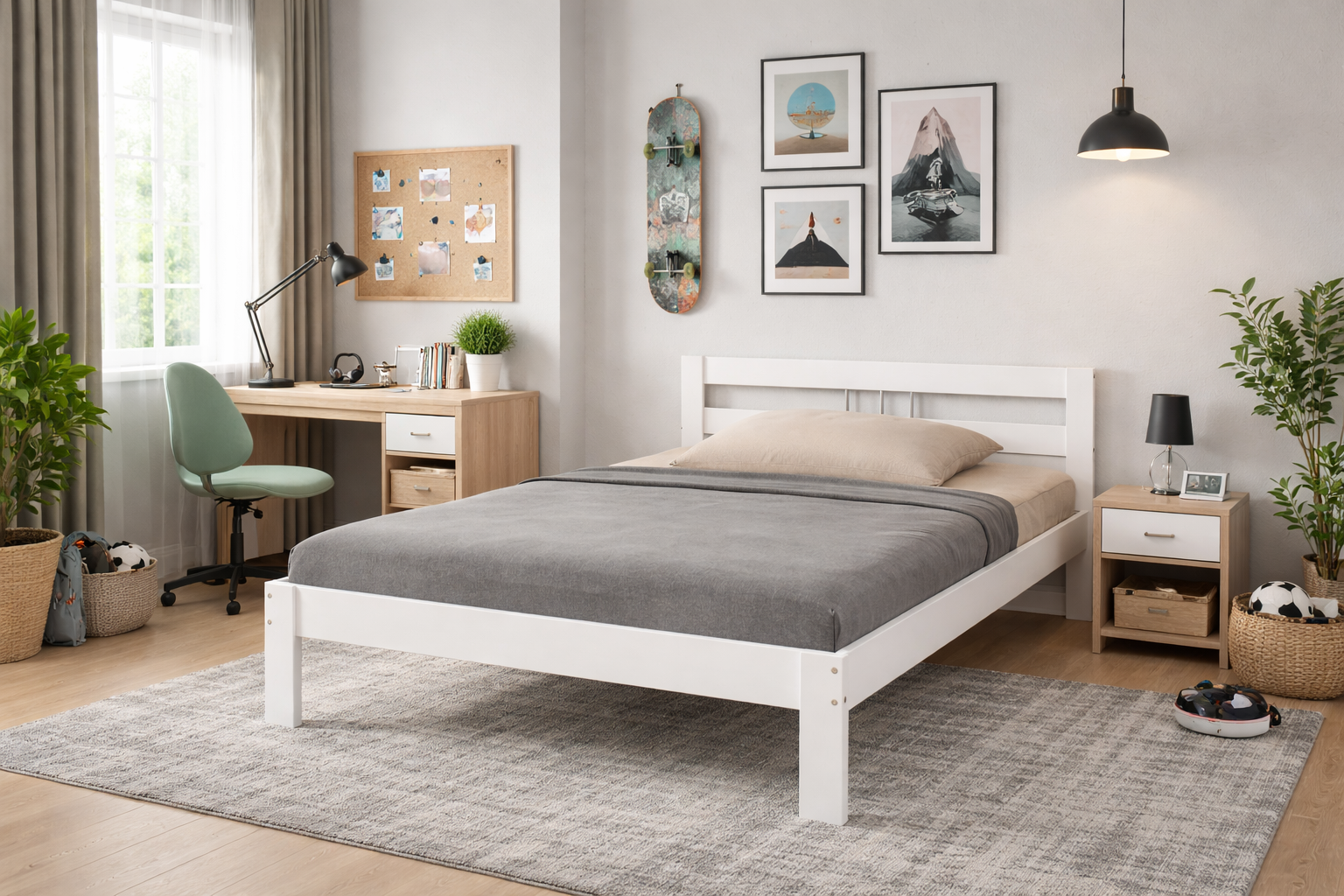 Tanja ágykeret, fehérre pácolt fa, 140x200 cm (CosyHome)"k"