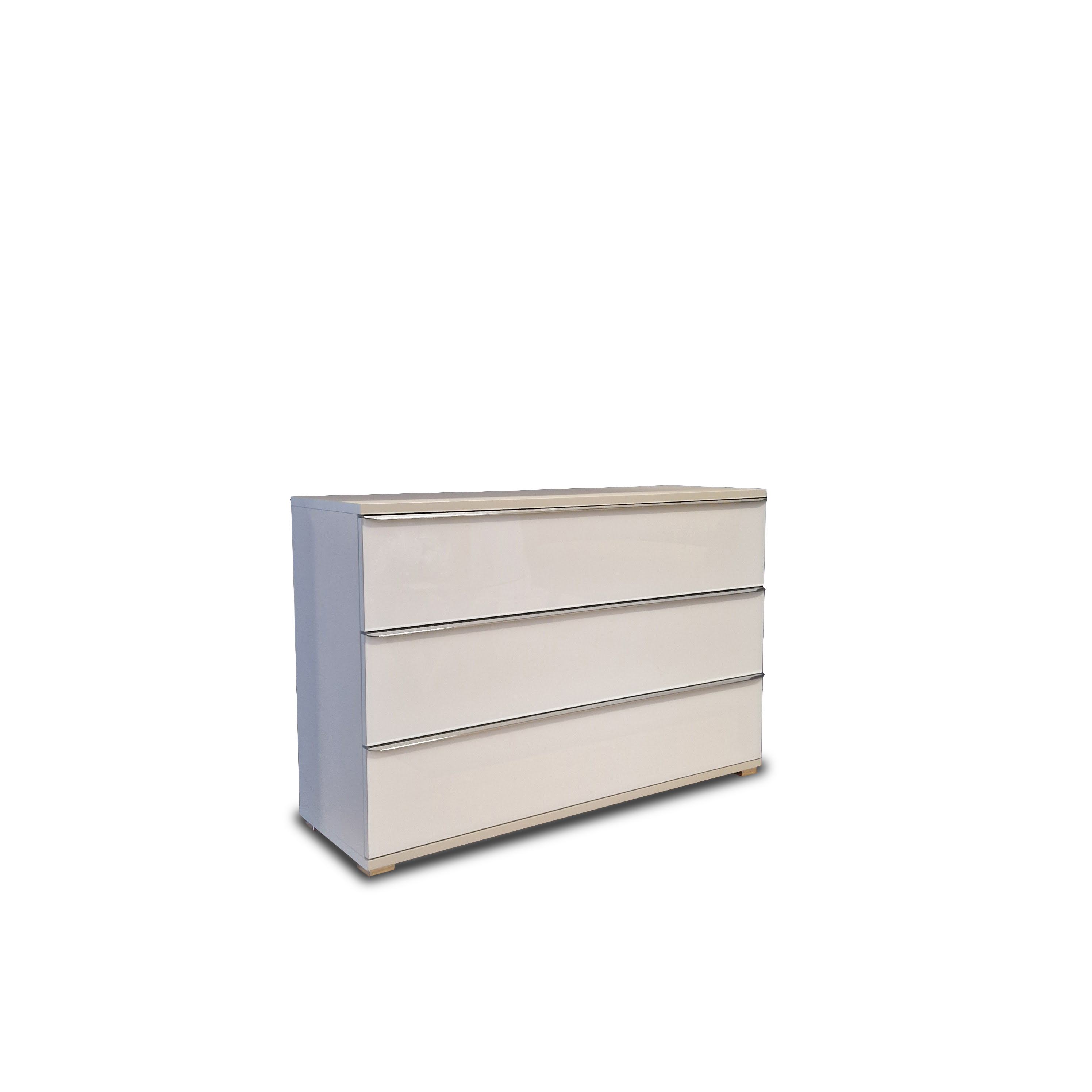 Rubin 3 fiókos komód, Üvegezett fronttal, teljesen kihúzható fiók vasalattal, Homok dekor / Mandula üveg / Króm fogantyú, 120x80x40 cm "k"