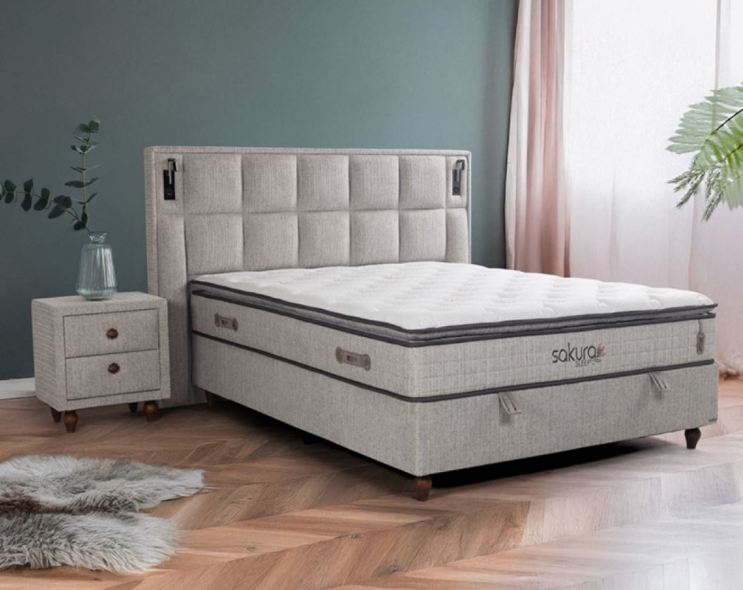 Malibu boxspring ágyszett világítással(ágyneműtartós ágy matraccal), beige, 160*200 cm