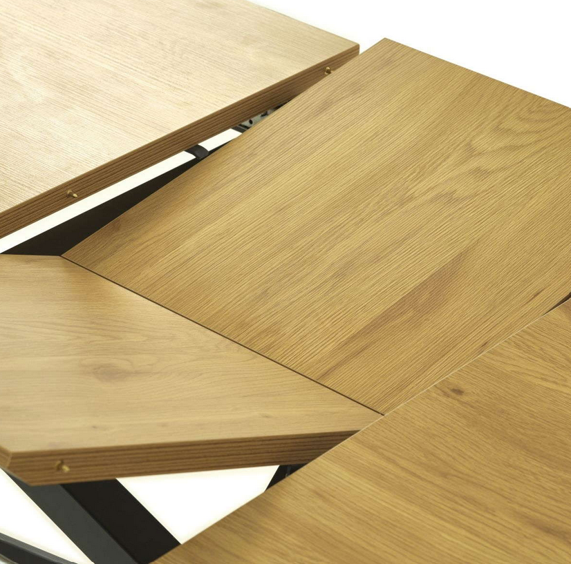 Cesna asztal, tölgy melamin lap, fekete fém láb, 90x160-200cm"k"