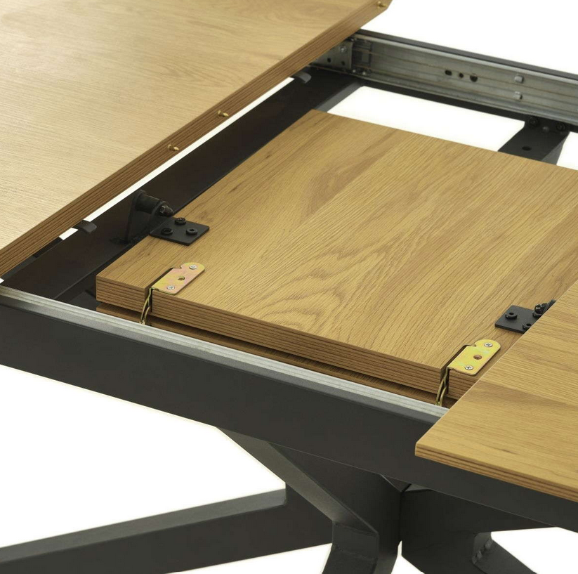 Cesna asztal, tölgy melamin lap, fekete fém láb, 90x160-200cm"k"