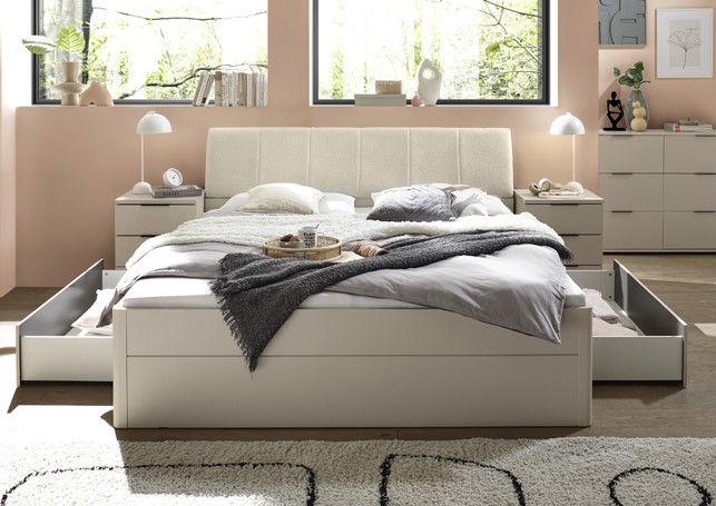 Torino ágykeret fiókos ágyneműtartóval, kasmír, 180x200 cm