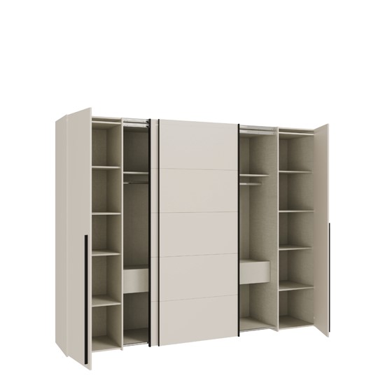 Margaret szekrény, kasmír, fekete fogantyú, prémium belső felszereltséggel, 271x211x61 cm