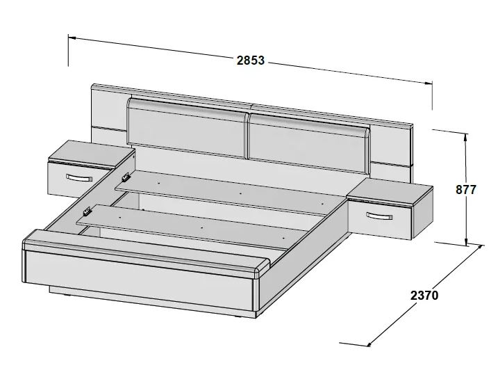 Rosso ágykeret paddal 180x200, üvegpolc világítással,2 éjjelivel,  homoktölgy