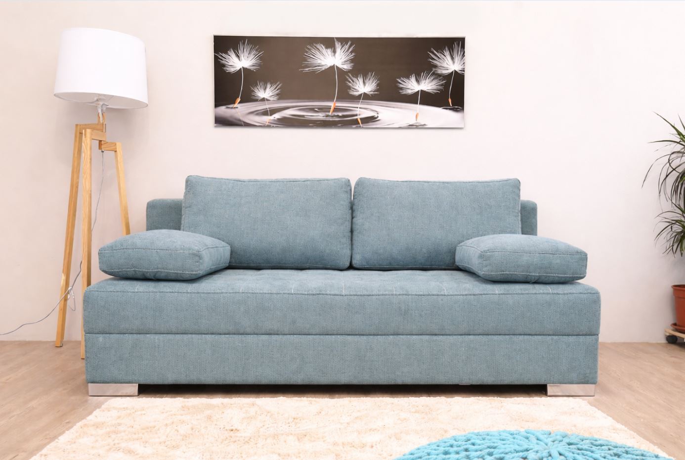 Nadu bonellrugós kanapéágy (Aragon Türkiz) króm lábbal+kiemelővasalat