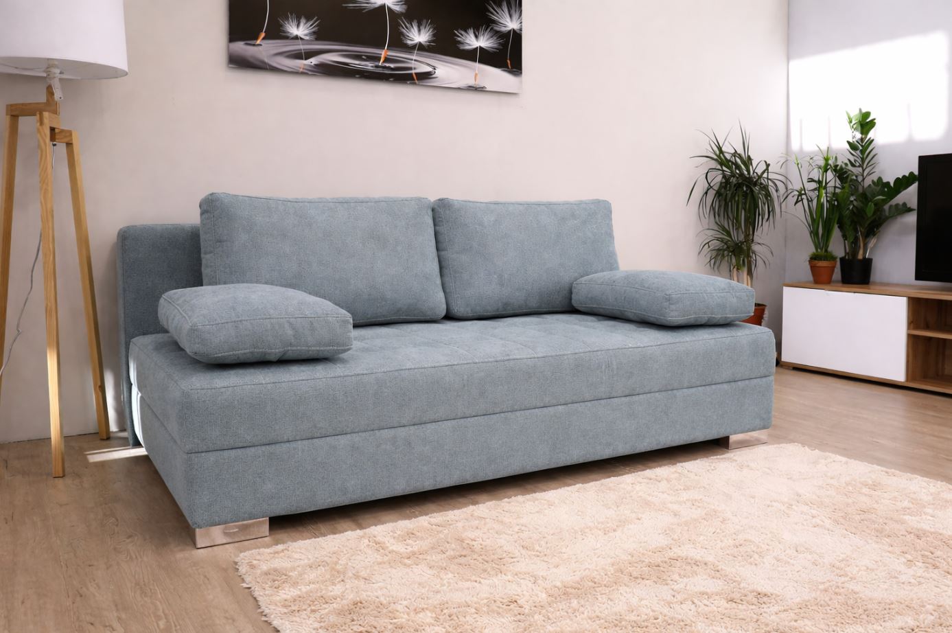 Nadu bonellrugós kanapéágy (Aragon Türkiz) króm lábbal+kiemelővasalat