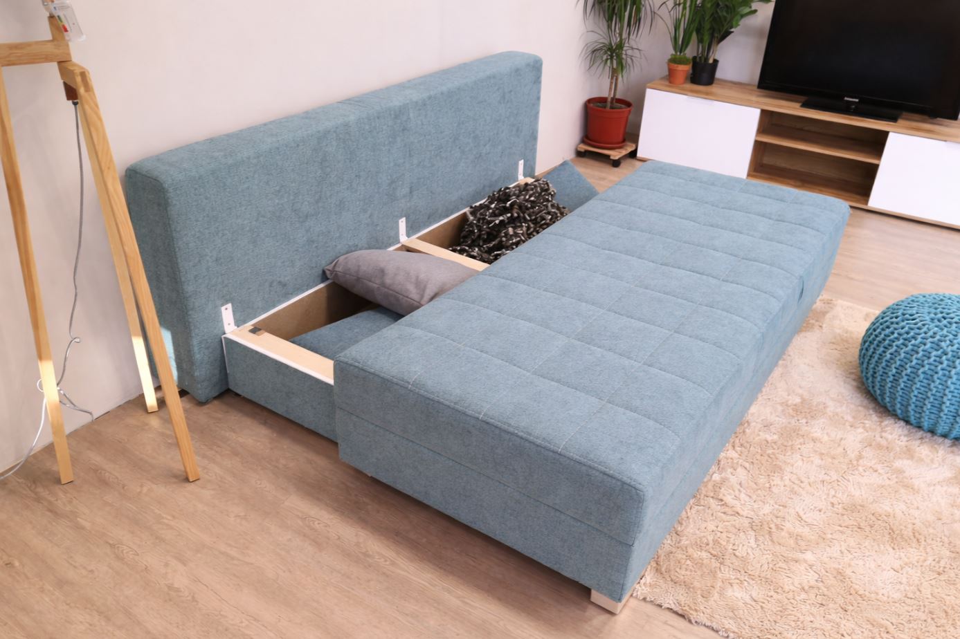 Nadu bonellrugós kanapéágy (Aragon Türkiz) króm lábbal+kiemelővasalat