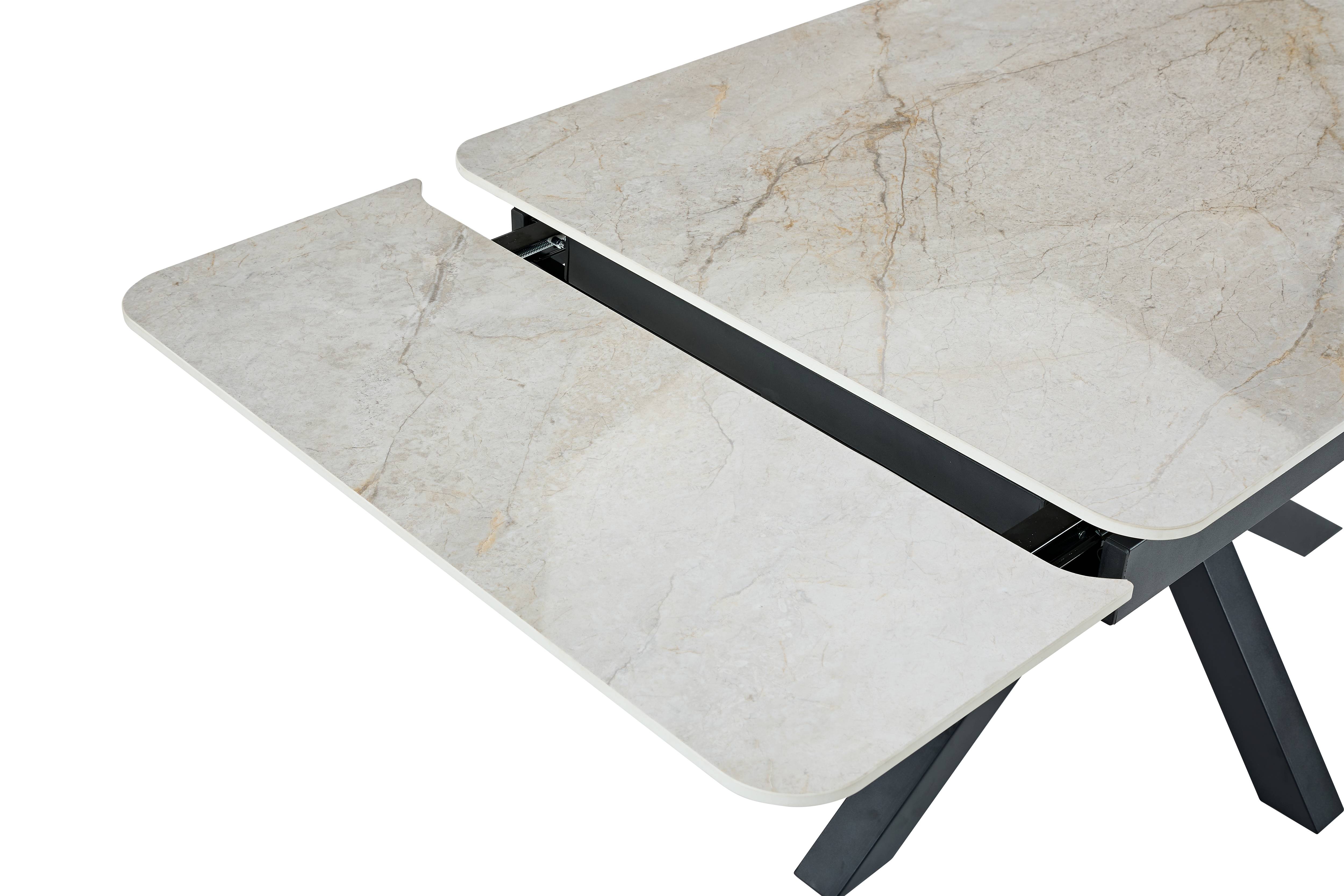 Portofino asztal,szinterezett kő,fekete láb 130-190x80x76cm