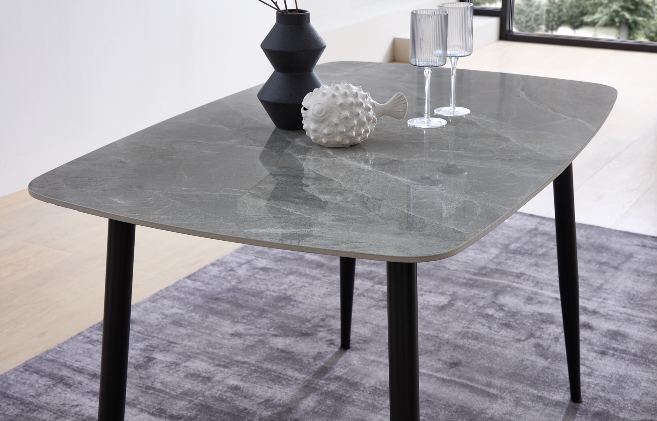 Oslo étkező asztal, kerámialapos, szürke/ fekete 120x80x75cm