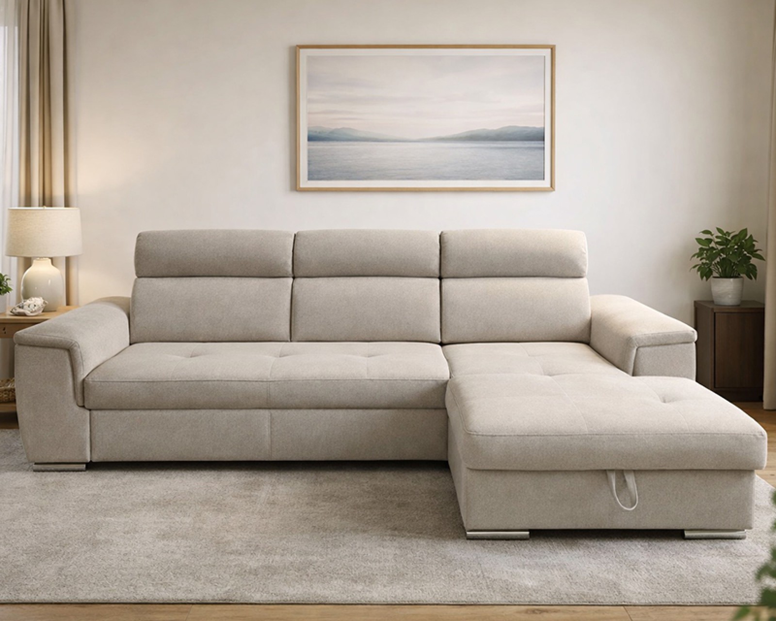 Lopez sarokgarnitúra, jobbos, beige, 275x185cm