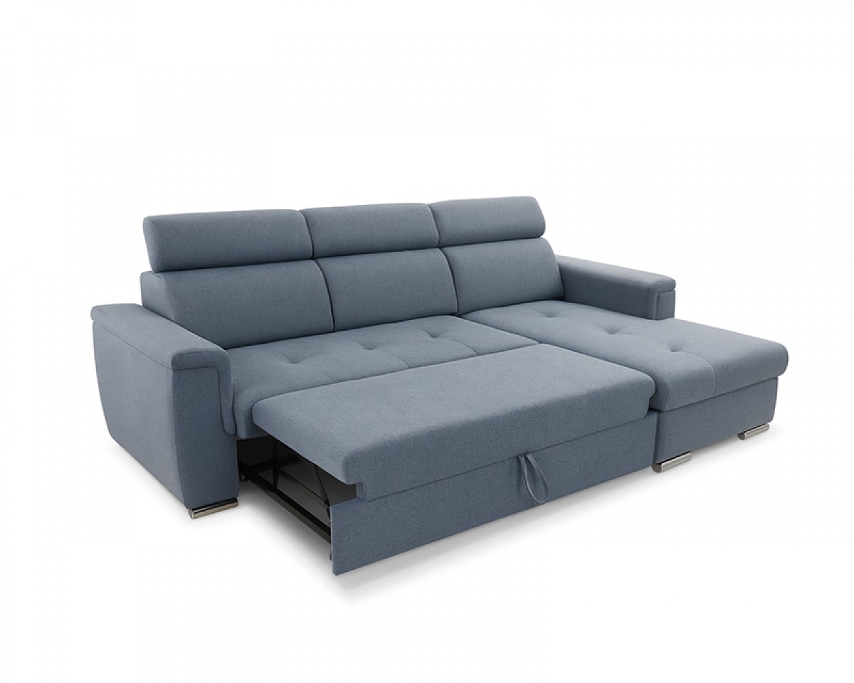 Lopez sarokgarnitúra, jobbos, kék, 275x185cm