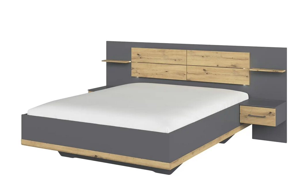 Bea-new franciaágy szett, éjjeliszekrénnyel, antracitszürke metál-artisan tölgy, 160x 200cm,"ÚJ"