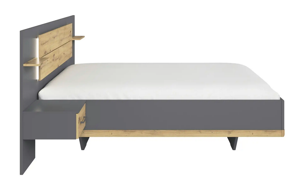 Bea-new franciaágy szett, éjjeliszekrénnyel, antracitszürke metál-artisan tölgy, 160x 200cm,"ÚJ"