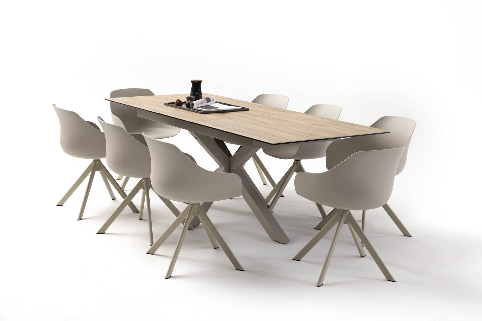 Heaven étkezőasztal, kerámia vadtölgy tető, kasmírszürke láb, 168/210x90x76 cm