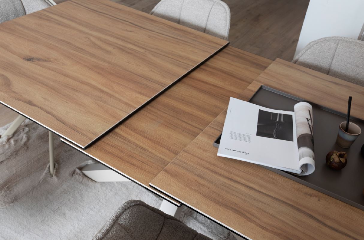 Heaven étkezőasztal, kerámia vadtölgy tető, kasmírszürke láb, 168/210x90x76 cm