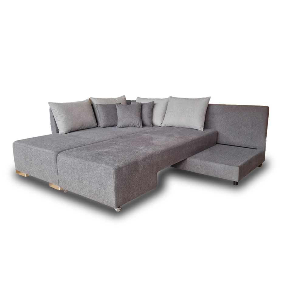Solution L alakú ülőgarnitúra mindennapos alvásra alkalmas ággyal, 303x212 cm, fekvőfelület: 170x200 cm, Matana szürke