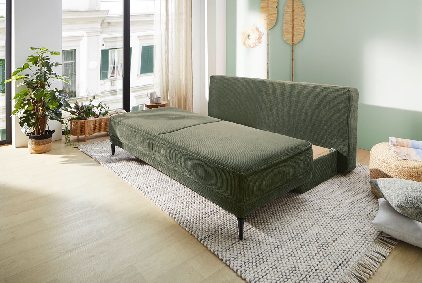 Münster kanapé , zöld kord, 203x92x111 cm
