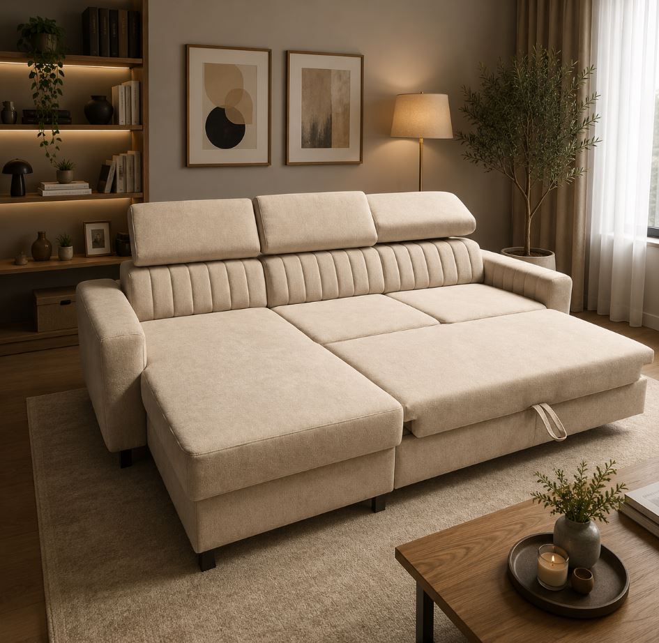 Linus sarokgarnitúra, beige, 250x175 cm"k"