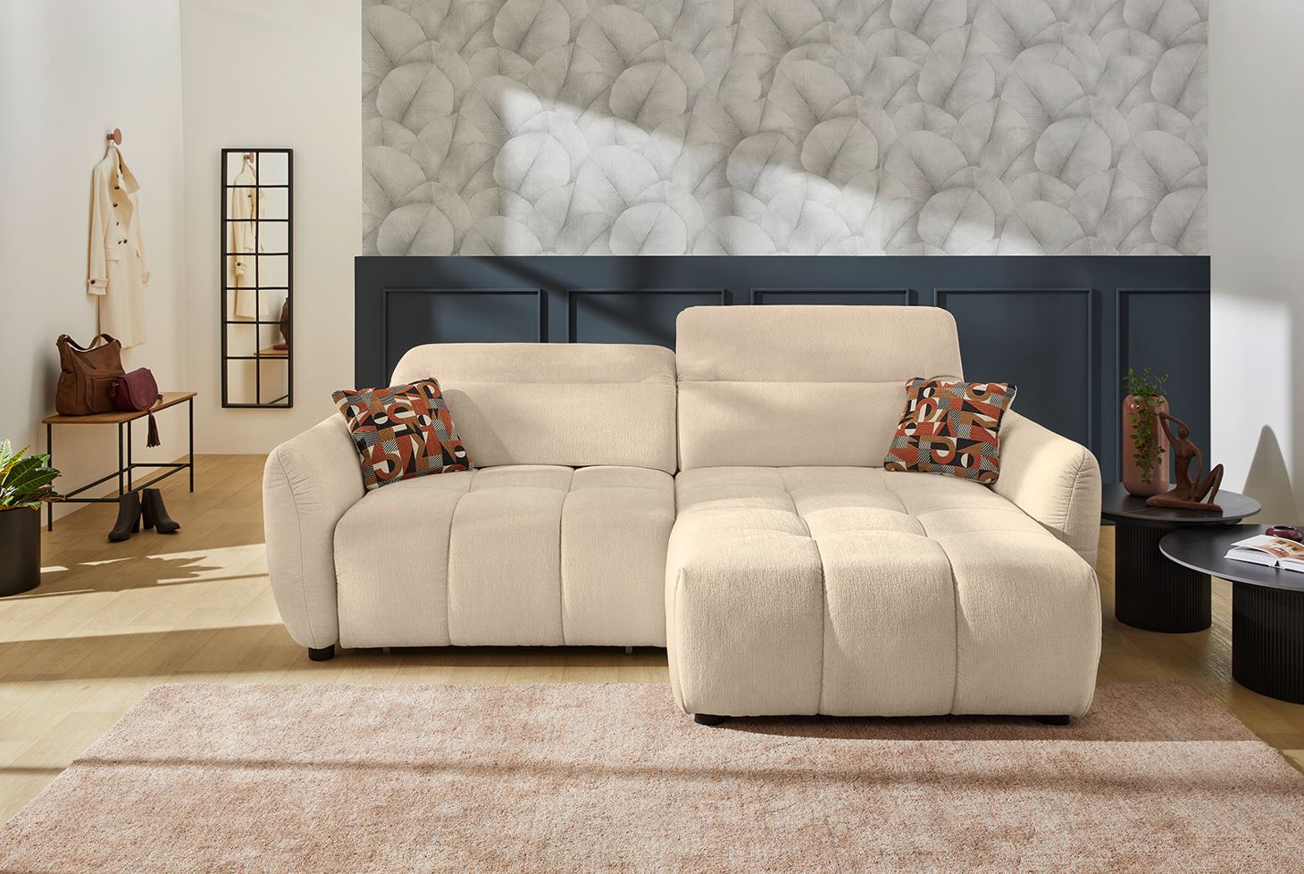 Zodiac sarokgarnitúra motoros, beige, 260x191 cm