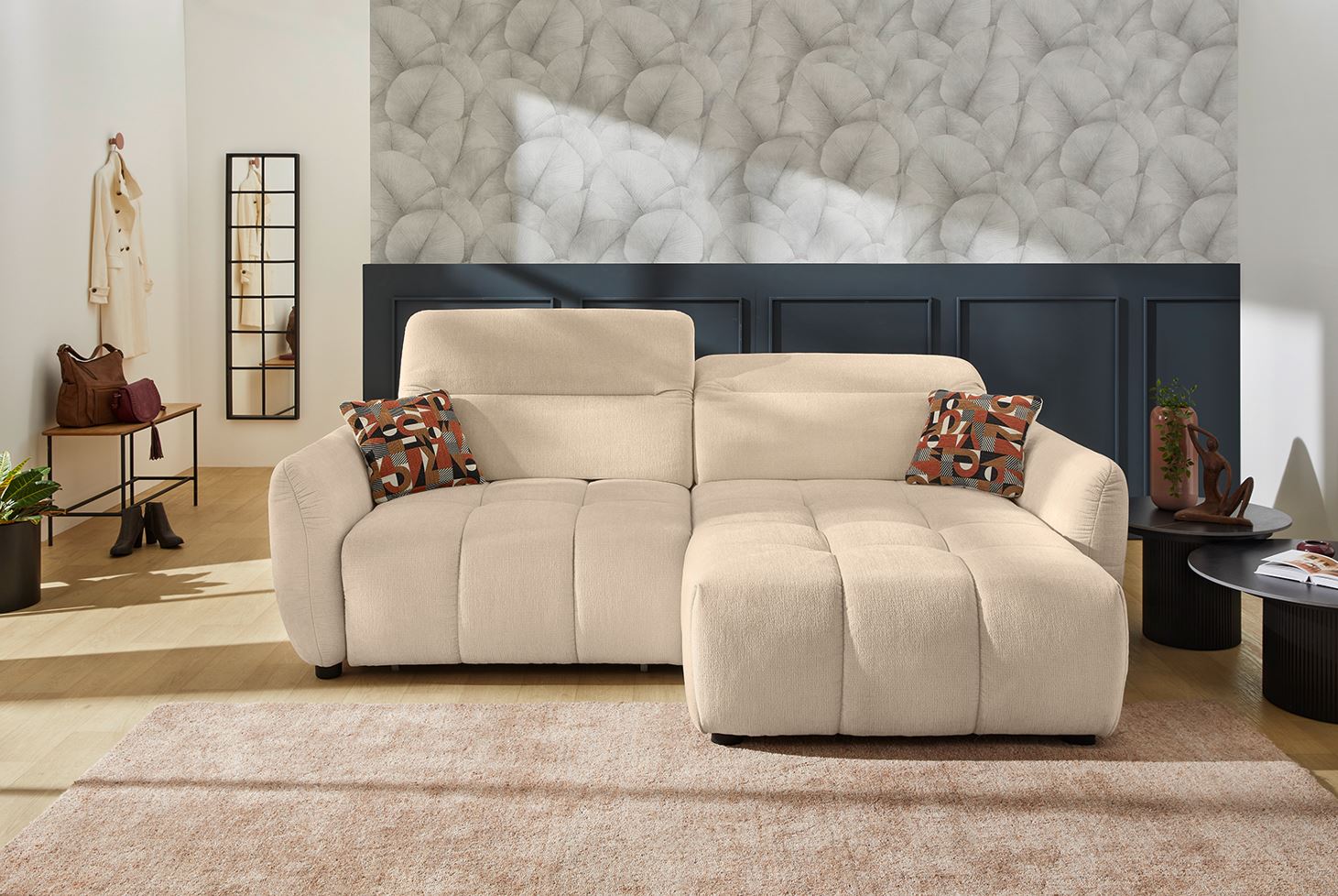 Zodiac sarokgarnitúra motoros, beige, 260x191 cm