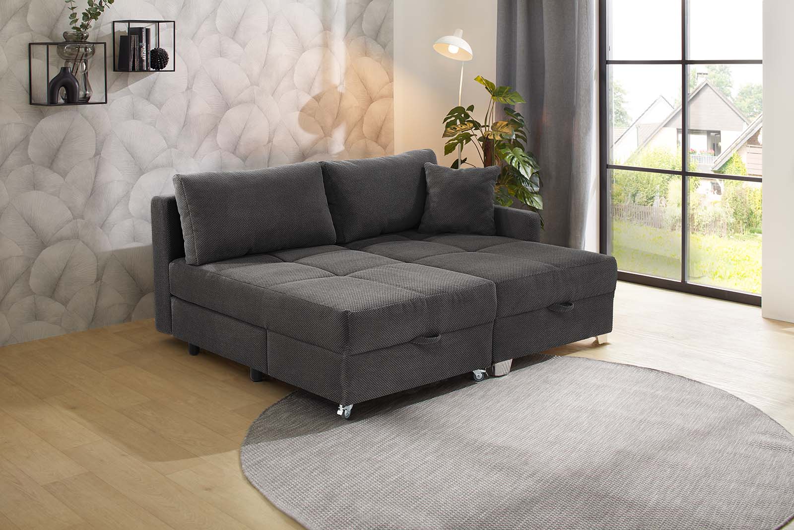Flexi sarokgarnitúra, szürke, 234x207 cm
