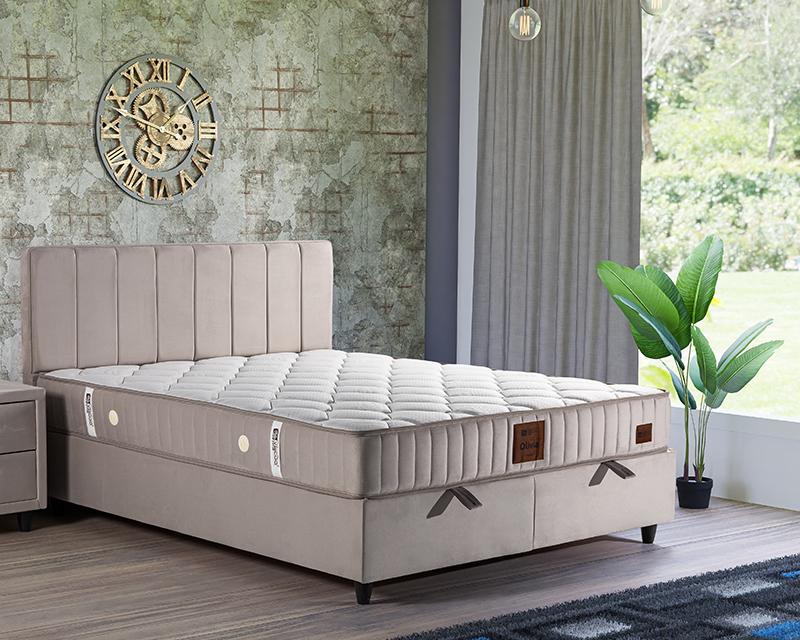 Ariel boxspring ágyszett (ágyneműtartós ágy matraccal), beige bársony, 140*200 cm új szövet