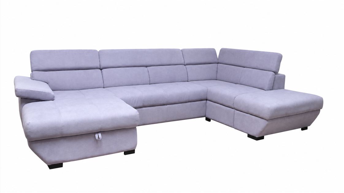 Sebrano (42402) U-garnitúra, balos felnyíló ágyneműtartóval + saját anyagával bevont vendégágy + jobbos ottomán, fix, egyszínű All Senses elephant szövettel, 170x325x224 cm