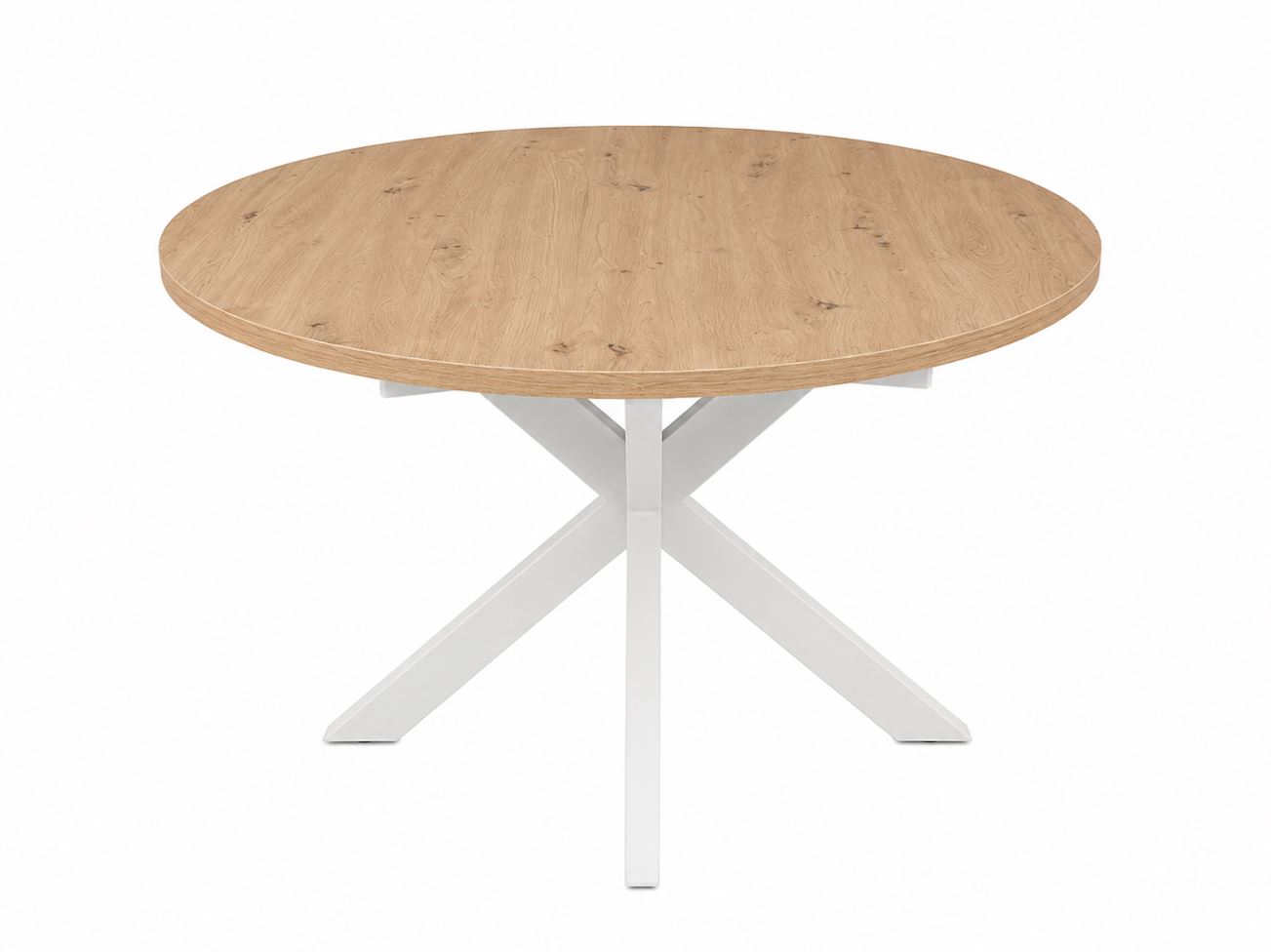 Flex-RondoX110B étkezőasztal, Artisantölgy asztallap, krém fém láb, 110-150x110x78 cm