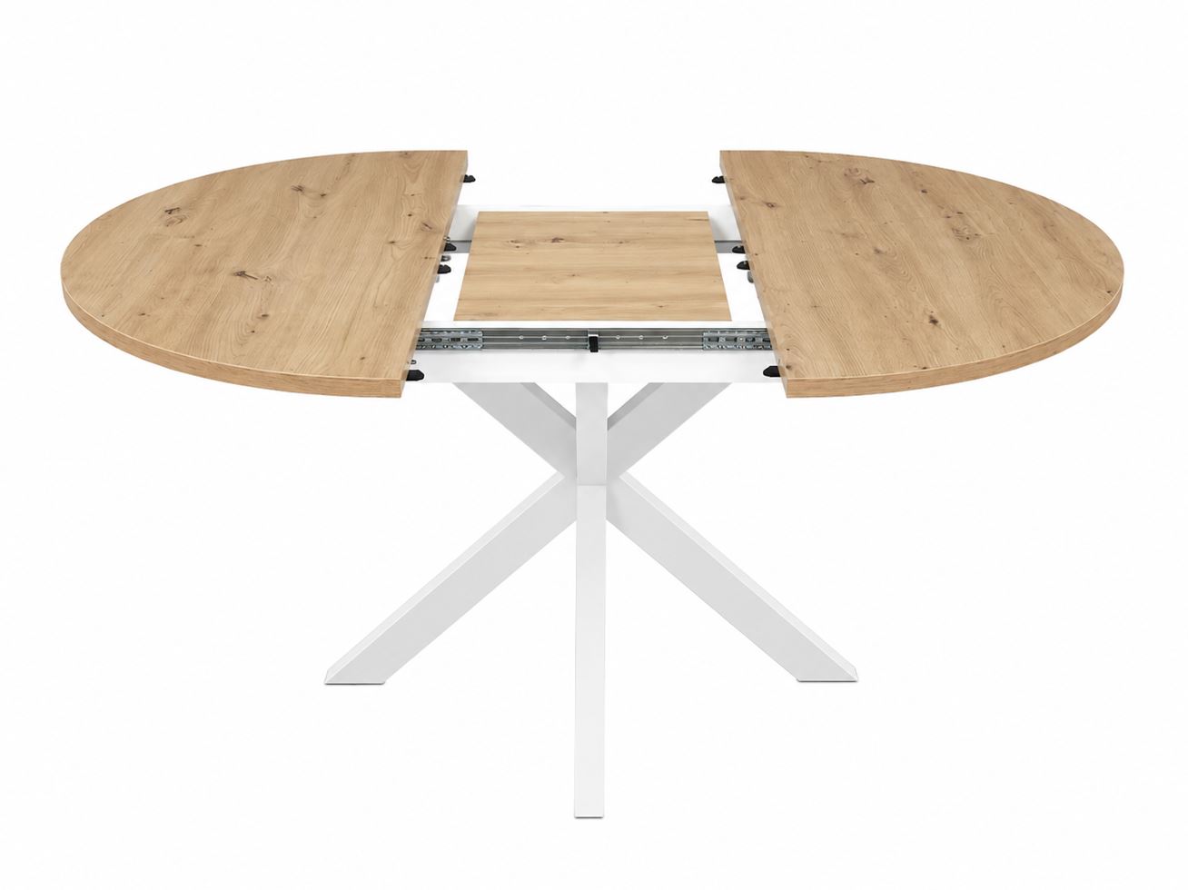 Flex-RondoX110B étkezőasztal, Artisantölgy asztallap, krém fém láb, 110-150x110x78 cm